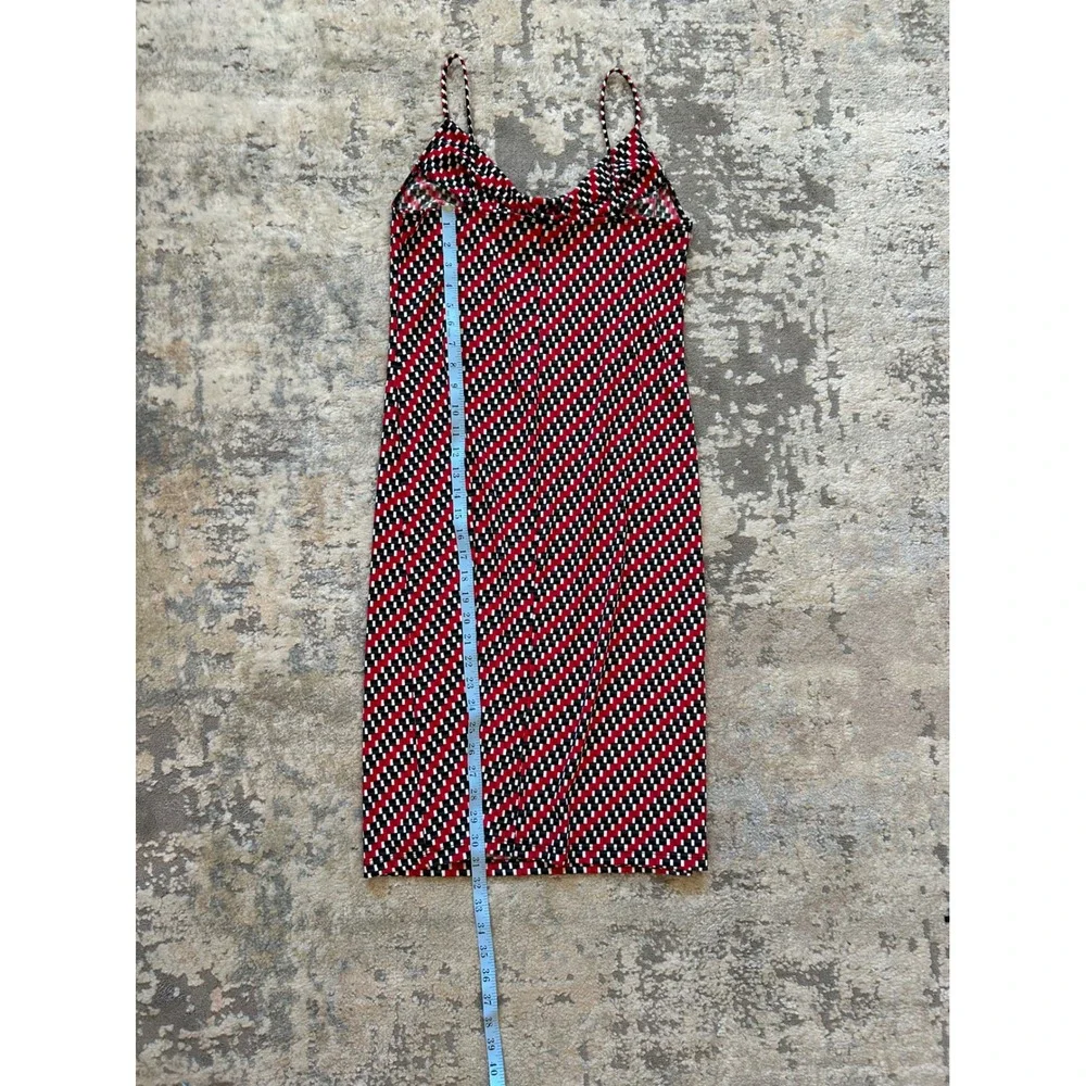 VTG‎ red black white patterned droop neck sleeveless midi dress M formal
